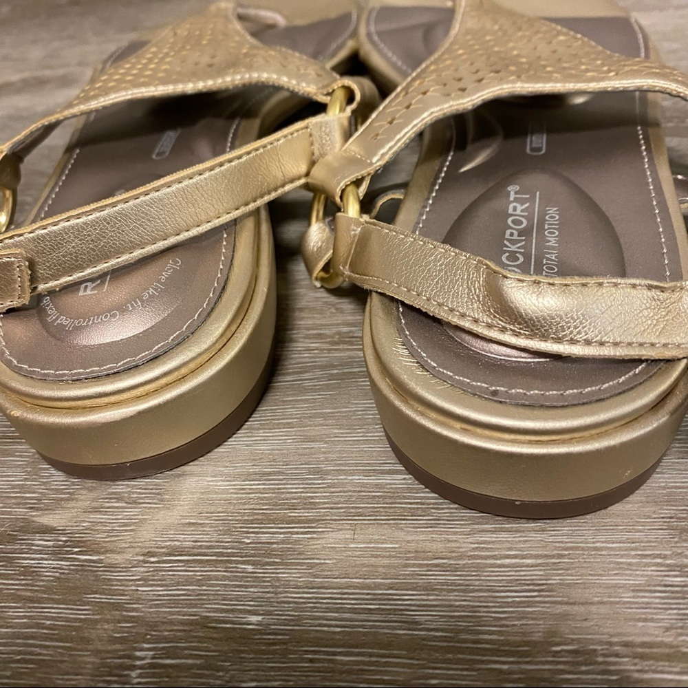 Rockport | Total Motion Zosia Thong Sandals In Gold Leather Size 7 NEW - Picture 11 of 13